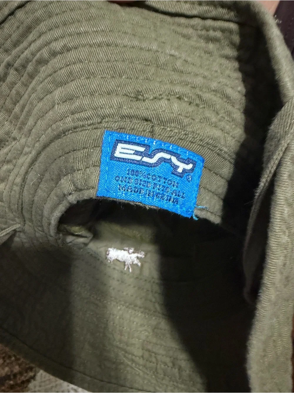 Vintage ESY 100% Cotton Olive Green 'Alaska' Embroidered Bucket Hat